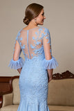 Robe Sirène Bleu Ciel Mère De La Mariée Avec Appliques