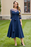 Bleu marine une ligne midi mère de la mariée robe