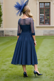 Bleu marine une ligne midi mère de la mariée robe