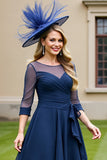 Bleu marine une ligne midi mère de la mariée robe