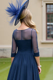 Bleu marine une ligne midi mère de la mariée robe