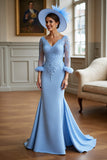 Robe Sirène Bleu Ciel Mère De La Mariée Avec Appliques
