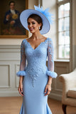 Robe Sirène Bleu Ciel Mère De La Mariée Avec Appliques