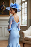 Robe Sirène Bleu Ciel Mère De La Mariée Avec Appliques