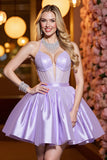 Corset une ligne lilas froncé robe de bal avec perles