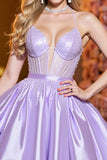 Corset une ligne lilas froncé robe de bal avec perles