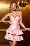 Robe de cocktail bustier blush à volants en satin