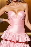 Robe de cocktail bustier blush à volants en satin