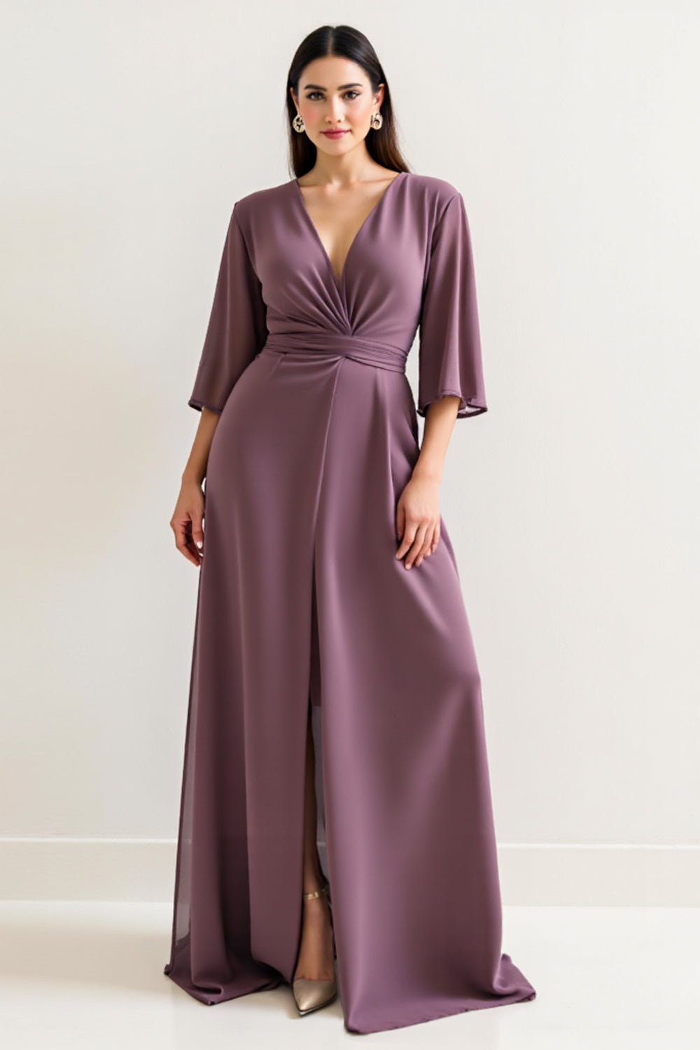 Violet Une Ligne Col V Mère De La Mariée Robe Avec Fente