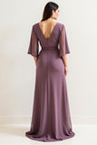 Violet Une Ligne Col V Mère De La Mariée Robe Avec Fente