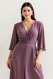 Violet Une Ligne Col V Mère De La Mariée Robe Avec Fente