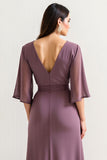 Violet Une Ligne Col V Mère De La Mariée Robe Avec Fente