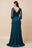 Bleu Une Ligne Longue Mère De La Mariée Robe Avec Appliques