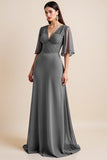 Gris Acier Une Corset Trapèze Longue Robe Mère De La Mariée