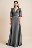 Gris Acier Une Corset Trapèze Longue Robe Mère De La Mariée
