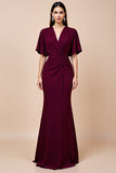 Sirène bordeaux Flutter Sleeve Robe longue mère de la mariée