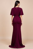 Sirène bordeaux Flutter Sleeve Robe longue mère de la mariée