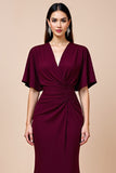 Sirène bordeaux Flutter Sleeve Robe longue mère de la mariée