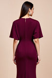 Sirène bordeaux Flutter Sleeve Robe longue mère de la mariée