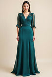 Bleu Une Ligne Appliquée Longue Robe Mère De La Mariée
