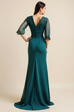 Bleu Une Ligne Appliquée Longue Robe Mère De La Mariée