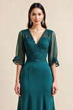 Bleu Une Ligne Appliquée Longue Robe Mère De La Mariée