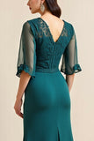 Bleu Une Ligne Appliquée Longue Robe Mère De La Mariée