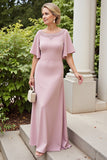 Robe longue mère de la mariée fourreau en satin rose poussiéreux