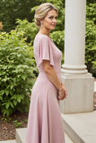 Robe longue mère de la mariée fourreau en satin rose poussiéreux
