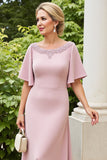 Robe longue mère de la mariée fourreau en satin rose poussiéreux
