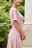 Robe longue mère de la mariée fourreau en satin rose poussiéreux