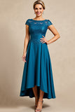Bleu Paon Une Ligne Longue Mère de la Mariée Robe Avec Dentelle