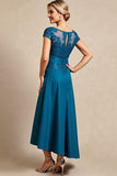 Bleu Paon Une Ligne Longue Mère de la Mariée Robe Avec Dentelle