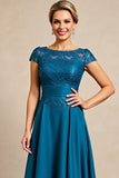 Bleu Paon Une Ligne Longue Mère de la Mariée Robe Avec Dentelle
