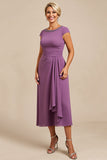 Violet une ligne perlée en mousseline de soie longueur Mère de la mariée robe avec volants