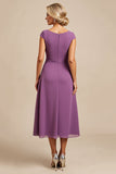 Violet une ligne perlée en mousseline de soie longueur Mère de la mariée robe avec volants