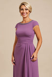 Violet une ligne perlée en mousseline de soie longueur Mère de la mariée robe avec volants