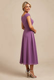 Violet une ligne perlée en mousseline de soie longueur Mère de la mariée robe avec volants