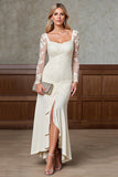 Robe longue mère de la mariée en satin sirène champagne avec manches