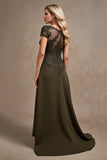 Robe de mère de la mariée asymétrique en satin olive haute basse