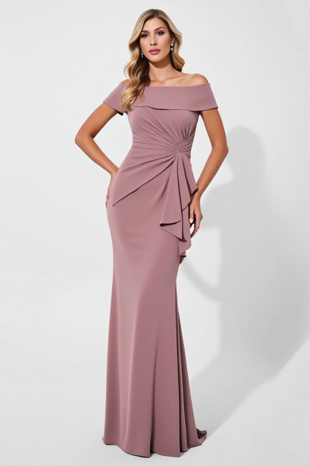 Robe longue mère de la mariée vintage en satin de sirène mauve avec ceinture