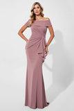Robe longue mère de la mariée vintage en satin de sirène mauve avec ceinture