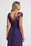 Robe longue mère de la mariée en mousseline de soie violette scintillante avec dentelle