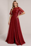 Robe de demoiselle d’honneur à manches courtes à paillettes bordeaux