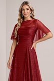 Robe de demoiselle d’honneur à manches courtes à paillettes bordeaux