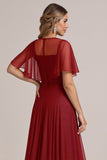 Robe de demoiselle d’honneur à manches courtes à paillettes bordeaux