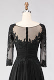 Robe noire A Line Tea longueur 3/4 manches Mother of the Bride avec des appliques