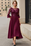 Cabernet Applique Une Ligne Thé Longueur Mère de la Robe de la Mariée