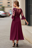 Cabernet Applique Une Ligne Thé Longueur Mère de la Robe de la Mariée