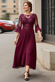Cabernet Applique Une Ligne Thé Longueur Mère de la Robe de la Mariée